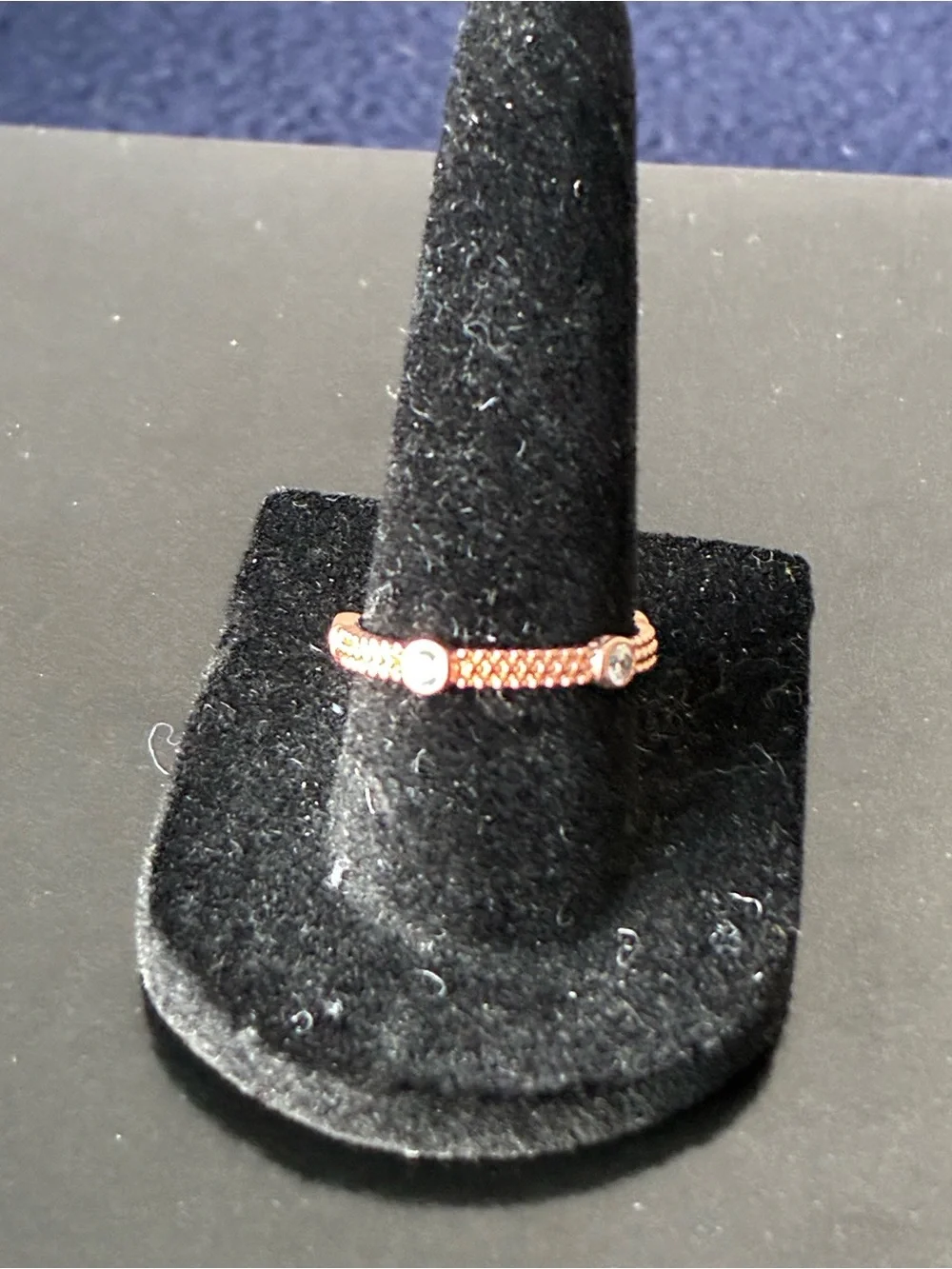 Rose Gold Textured Stackable Ring with CZ Accent
